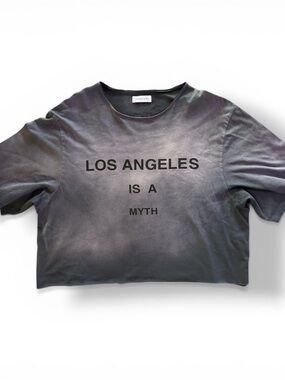 Anine Bing Los Angeles Is A Myth Charcoal Tee Sz Large Cut Hem Altered